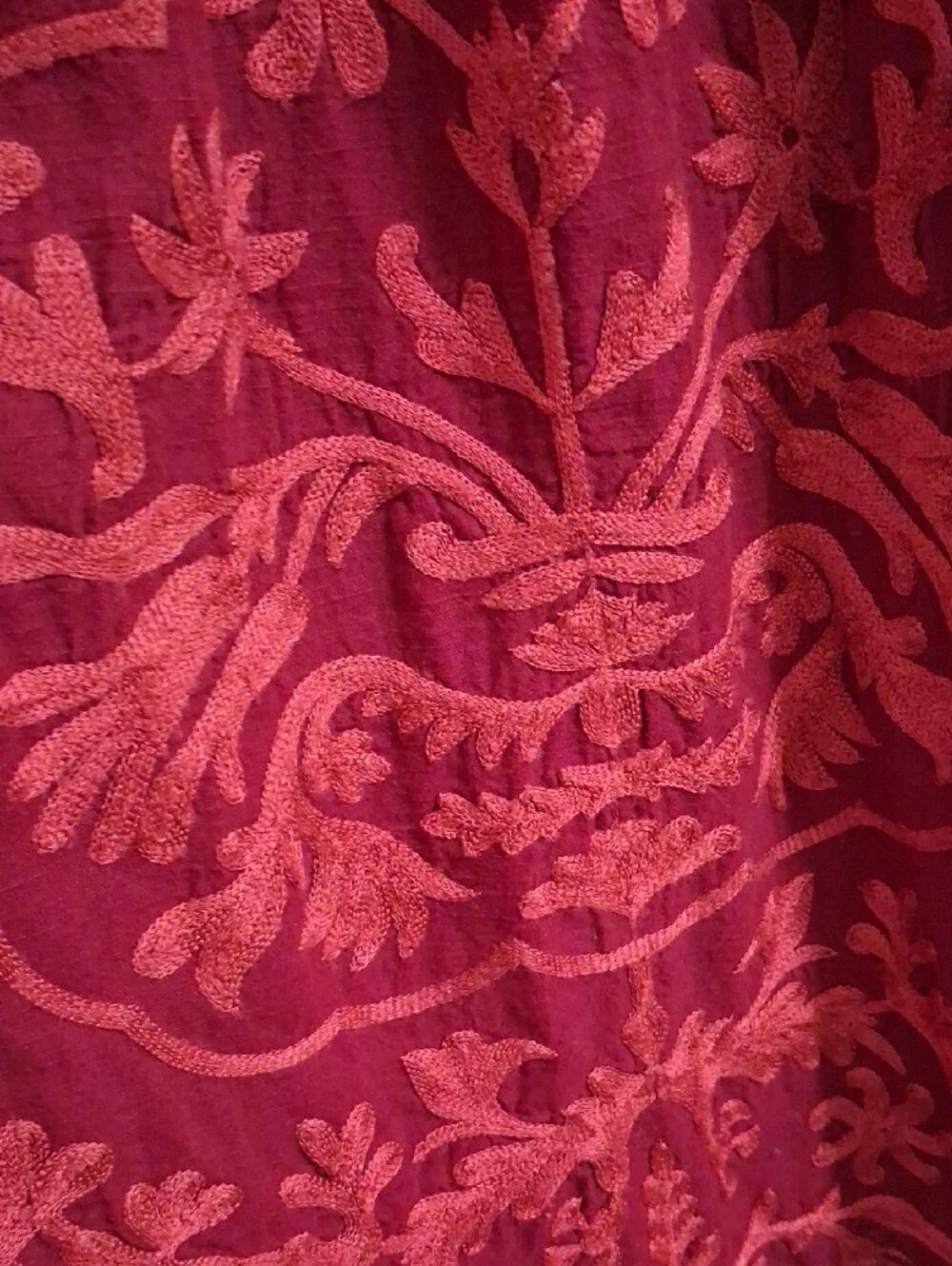 Free People Burgundy Embroidered Puff-Sleeve Tunic